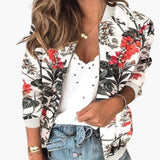 Women’s Floral Bomber Jacket with Front Zip and Side Pockets