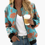 Women’s Floral Bomber Jacket with Front Zip and Side Pockets