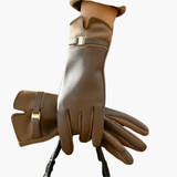 Women’s Full Finger Gloves with Lined Interior and Decorative Strap
