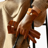 Women’s Full Finger Gloves with Lined Interior and Decorative Strap