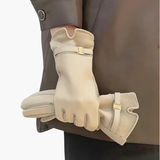 Women’s Full Finger Gloves with Lined Interior and Decorative Strap