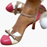 Women’s Heeled Sandals with Buckled Strap and Closed Round Toe