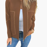 Women’s Hip-Length Bomber Jacket with Front Zip