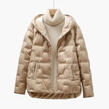 Women’s Hooded Puffer Jacket with Quilted Surface and Front Snap Closure