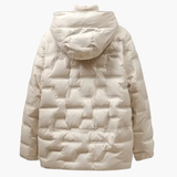 Women’s Hooded Puffer Jacket with Quilted Surface and Front Snap Closure