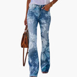Women’s Jeans with Printed Legs and Button Closure