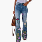 Women’s Jeans with Printed Legs and Button Closure