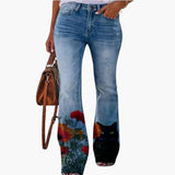 Women’s Jeans with Printed Legs and Button Closure