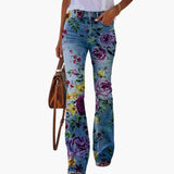 Women’s Jeans with Printed Legs and Button Closure