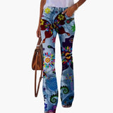 Women’s Jeans with Printed Legs and Button Closure