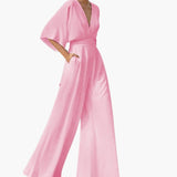 Women’s Jumpsuit with V-Neckline and Half Sleeves