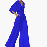 Women’s Jumpsuit with V-Neckline and Half Sleeves