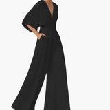 Women’s Jumpsuit with V-Neckline and Half Sleeves