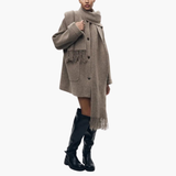 Women’s Knit Cardigan with Button Closure and Attached Scarf