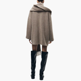 Women’s Knit Cardigan with Button Closure and Attached Scarf