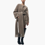Women’s Knit Cardigan with Button Closure and Attached Scarf