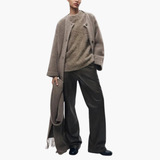 Women’s Knit Cardigan with Button Closure and Attached Scarf