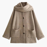 Women’s Knit Cardigan with Button Closure and Attached Scarf