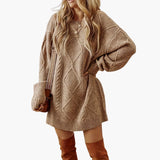 Women’s Knit Dress with Cable Detailing and Ribbed Edges