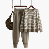 Women’s Knit Lounge Set with Striped Sweater and Joggers