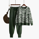 Women’s Knit Lounge Set with Striped Sweater and Joggers