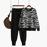 Women’s Knit Lounge Set with Striped Sweater and Joggers