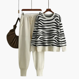 Women’s Knit Lounge Set with Striped Sweater and Joggers