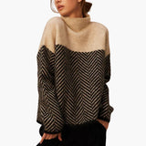 Women’s Knit Sweater with Stand Collar and Patterned Surface