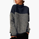 Women’s Knit Sweater with Stand Collar and Patterned Surface