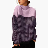 Women’s Knit Sweater with Stand Collar and Patterned Surface