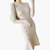 Women’s Knitted Dress with Long Sleeves and Side Buttons