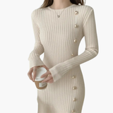 Women’s Knitted Dress with Long Sleeves and Side Buttons