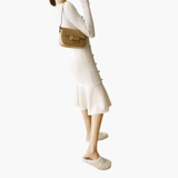 Women’s Knitted Dress with Long Sleeves and Side Buttons