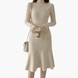 Women’s Knitted Dress with Long Sleeves and Side Buttons