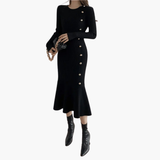 Women’s Knitted Dress with Long Sleeves and Side Buttons