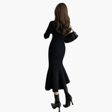 Women’s Knitted Dress with Long Sleeves and Side Buttons