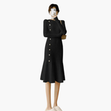 Women’s Knitted Dress with Long Sleeves and Side Buttons