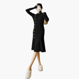 Women’s Knitted Dress with Long Sleeves and Side Buttons