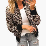 Women’s Leopard Print Bomber Jacket with Front Zip