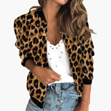 Women’s Leopard Print Bomber Jacket with Front Zip