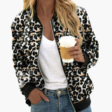 Women’s Leopard Print Bomber Jacket with Front Zip