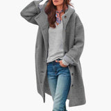 Women’s Long Coat with Stand Collar and Front Zip Closure