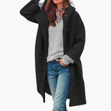Women’s Long Coat with Stand Collar and Front Zip Closure