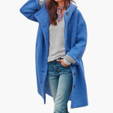 Women’s Long Coat with Stand Collar and Front Zip Closure