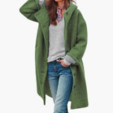 Women’s Long Coat with Stand Collar and Front Zip Closure