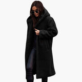 Women’s Long Hooded Coat – Button Front with Side Pockets