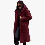 Women’s Long Hooded Coat – Button Front with Side Pockets