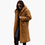 Women’s Long Hooded Coat – Button Front with Side Pockets