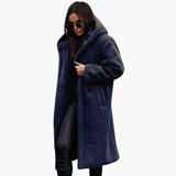 Women’s Long Hooded Coat – Button Front with Side Pockets