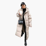 Women’s Long Quilted Hooded Jacket with High Collar